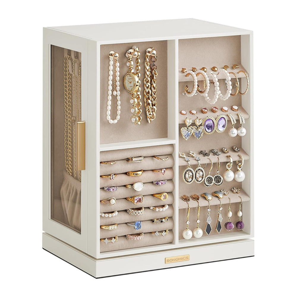 SONGMICS Jewelry Box Organizer, 360° Rotating, 5 Drawers, Cloud White