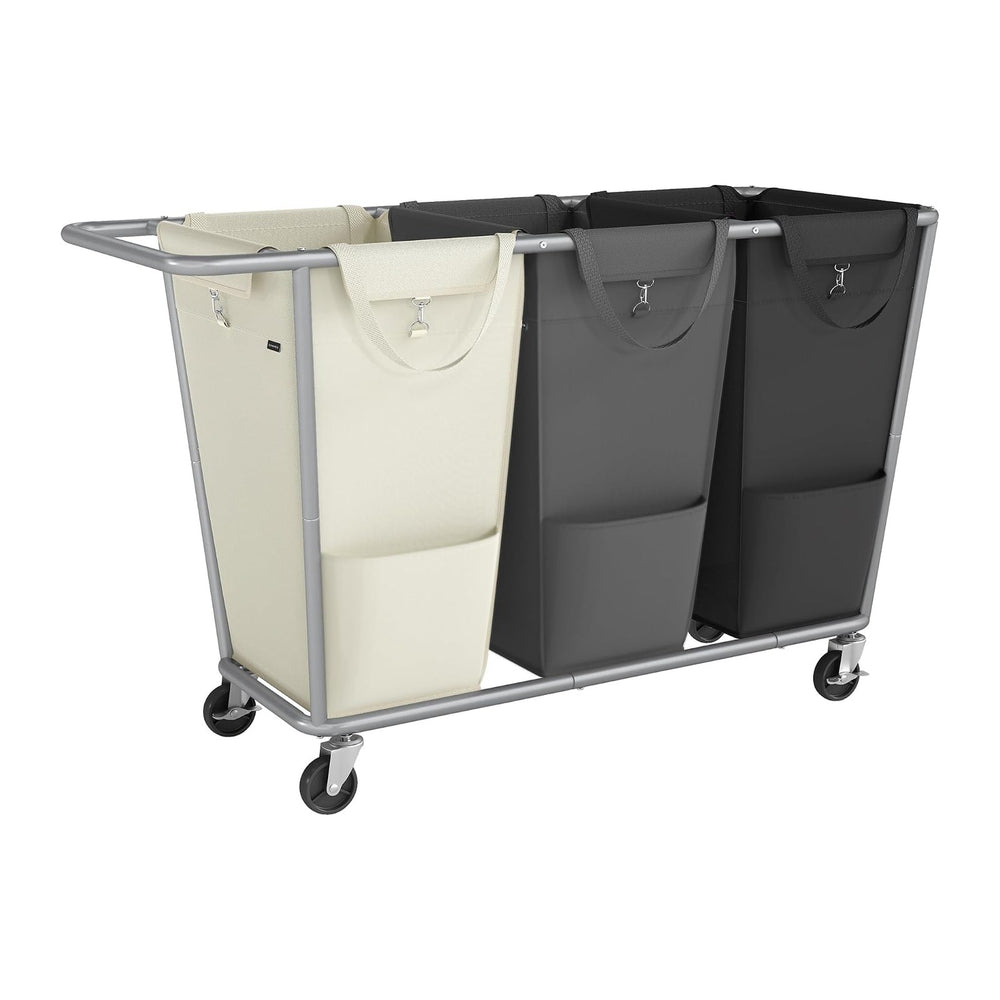 SONGMICS Laundry Basket with Wheels, 76.6 Gallons, 3-Section Rolling Laundry