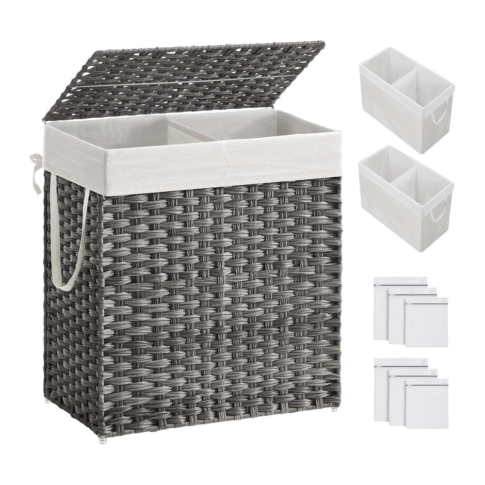 SONGMICS Laundry Hamper with Lid, 110L Clothes Hamper with 2 Removable Liner