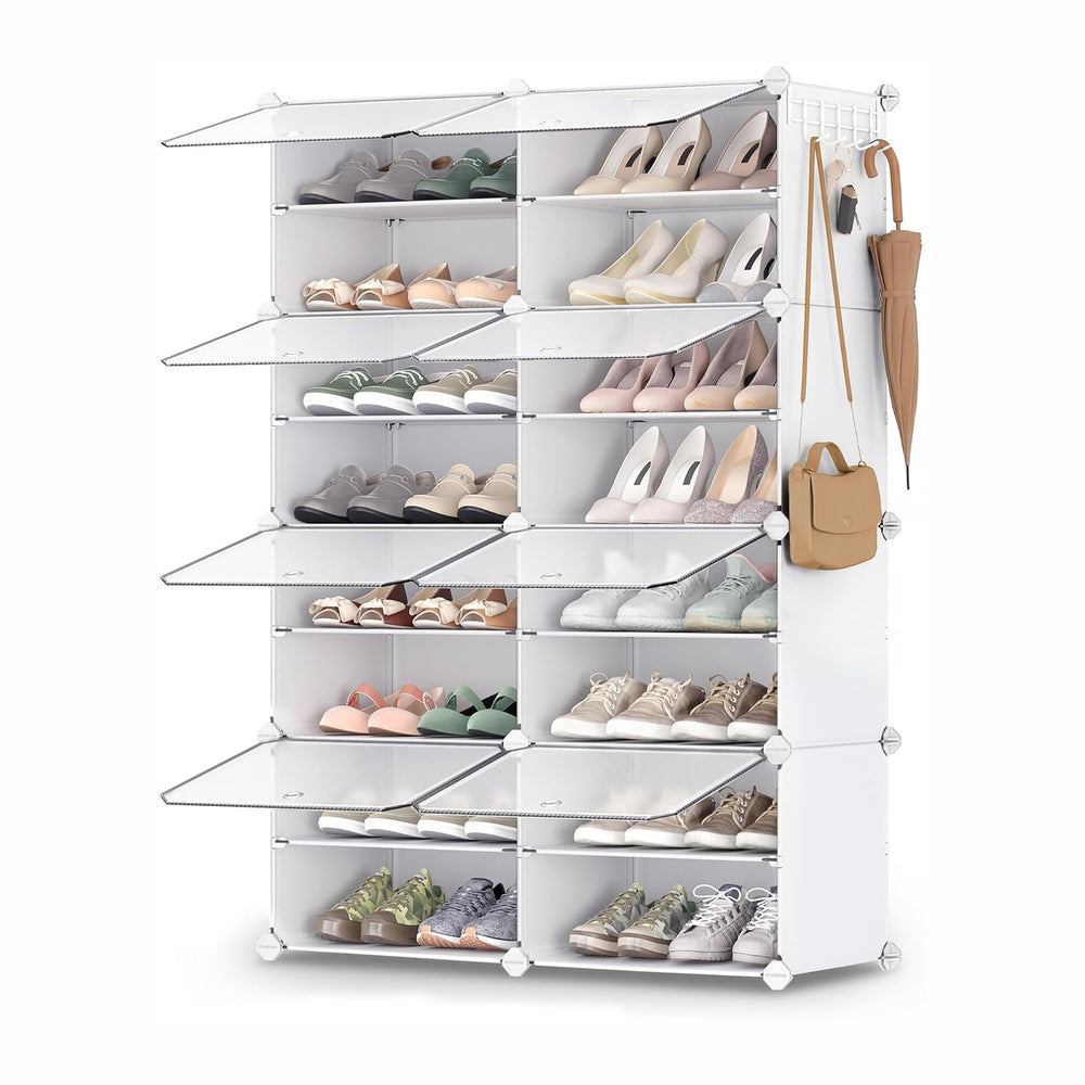 SONGMICS Shoe Rack, 8-Tier with Doors, 32-Pair Storage Cabinet