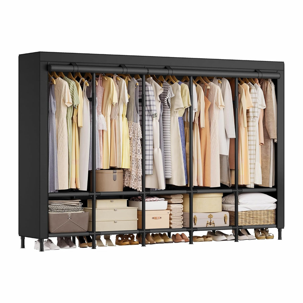 SONGMICS Wardrobe Closet, Fabric Cover, 5 Hanging Rails, 10 Shelves