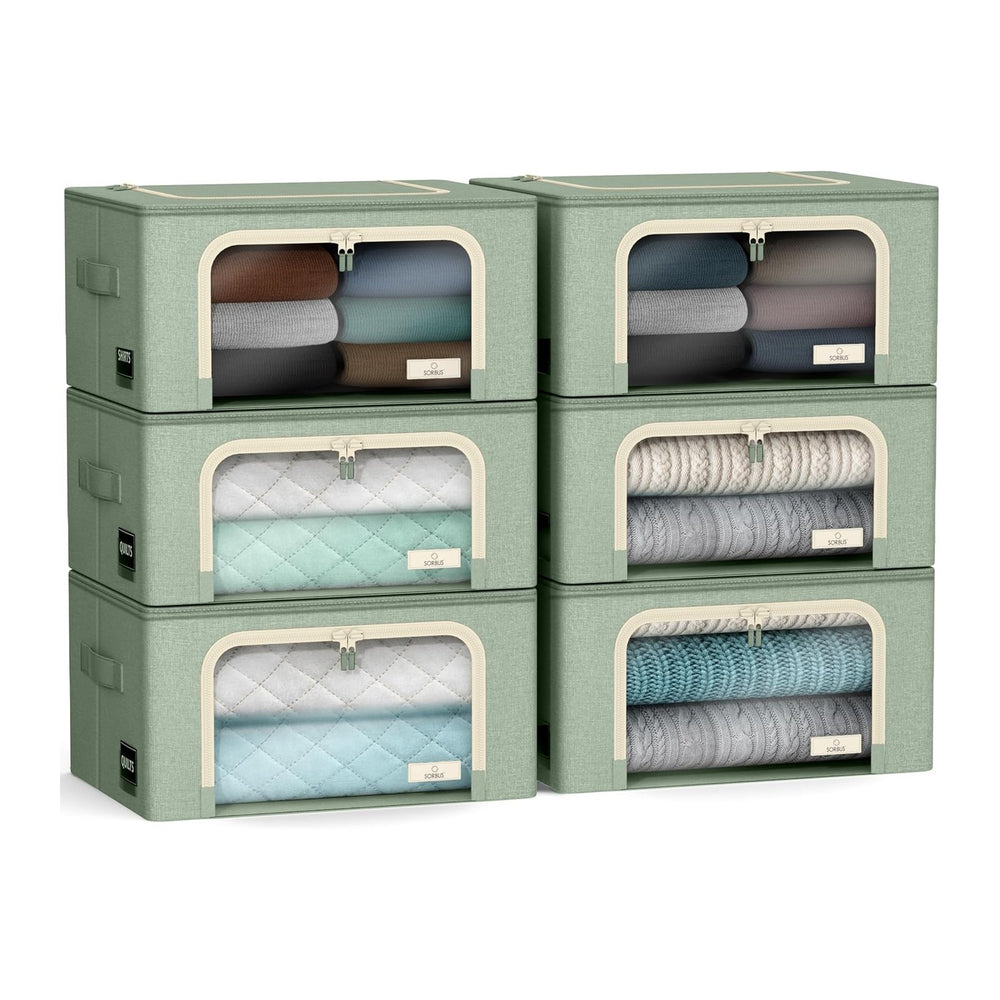 Sorbus Clothes Storage Bins, Clear Window & Handles (6 Pack, Teal)
