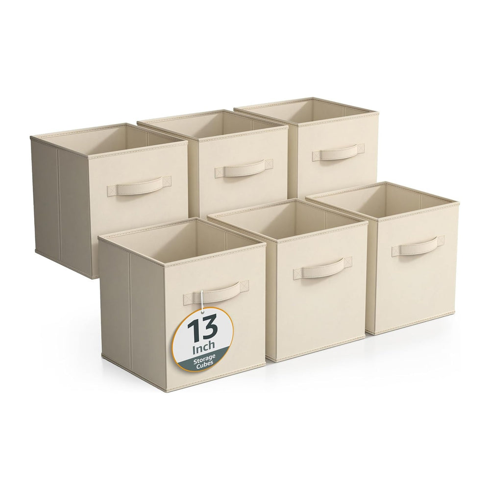 Sorbus Fabric Storage Cubes, 6-Pack Foldable Bins (13 Inch, Beige)
