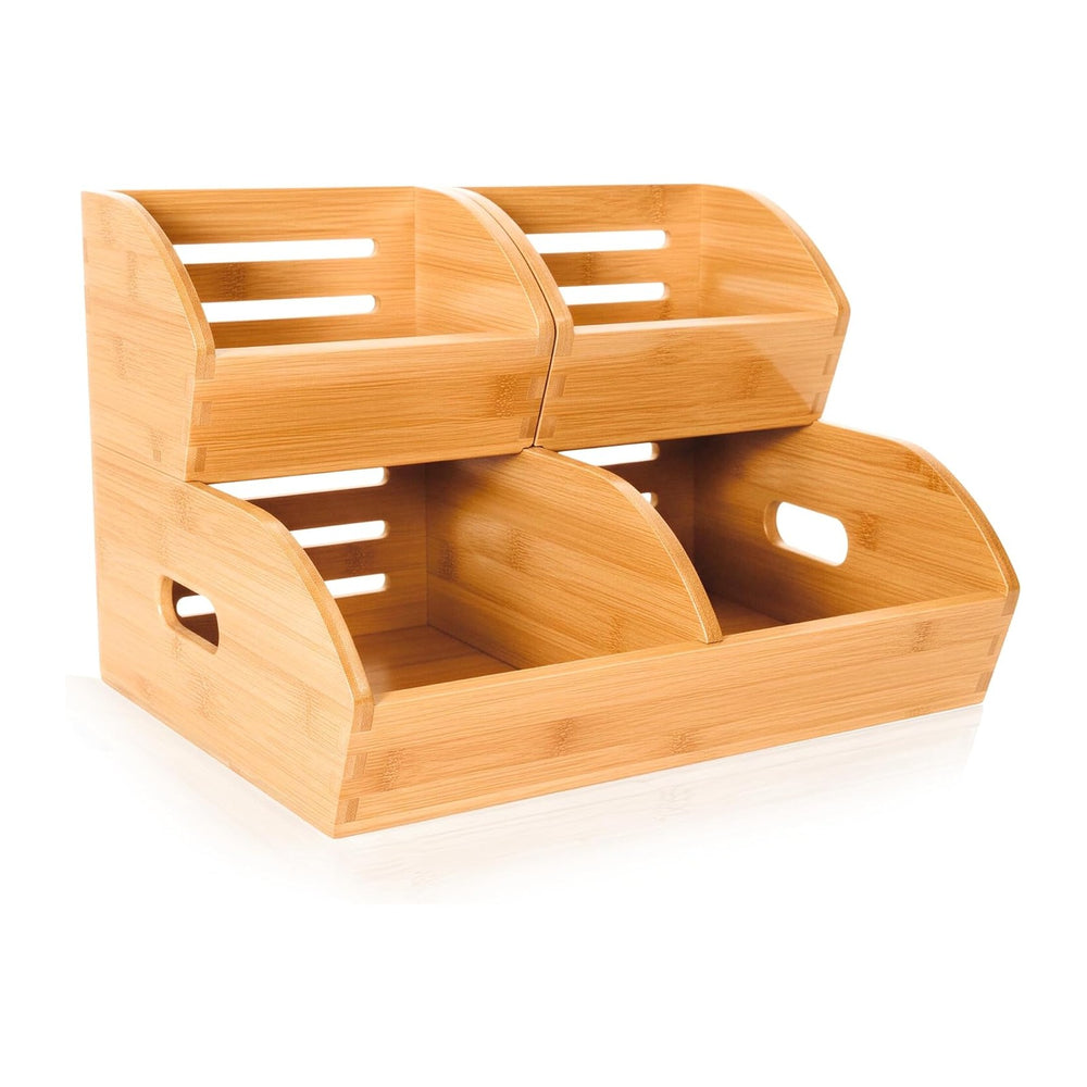 Stackable Bamboo Produce Storage Bin with Ventilation & Handles