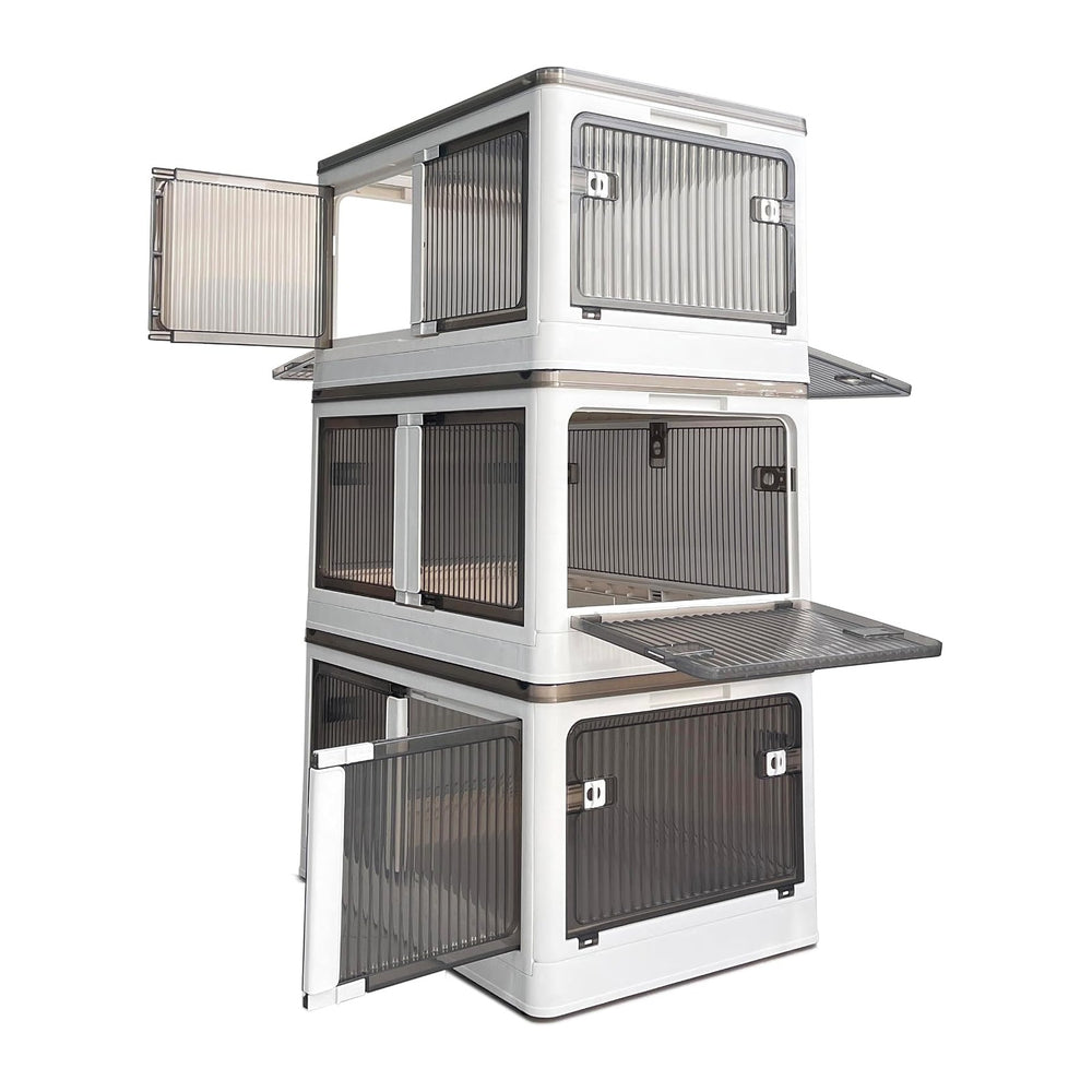 Stackable Storage Bins with Doors - 3 Tier 80Qt Each Plastic Collapsible Stor...
