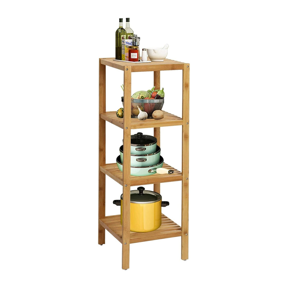 Standing Shelf 4-Tier Kitchen Bamboo Storage Rack Multifunctional Square Stan...