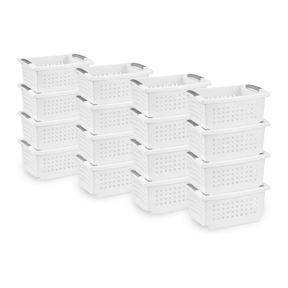 Sterilite 16 Pack Medium Stacking Basket, Open Top Storage Bin with Handles, ...