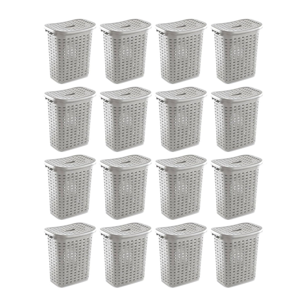 Sterilite Plastic Wicker Style Weave Laundry Hamper, Portable Slim Clothes St...