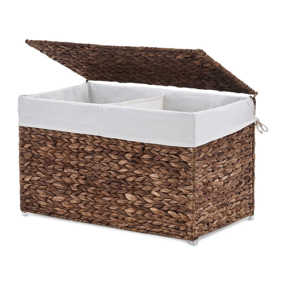 Storage Basket with Lid, Woven Wicker Shelf Basket with Removable Liner, Meta...