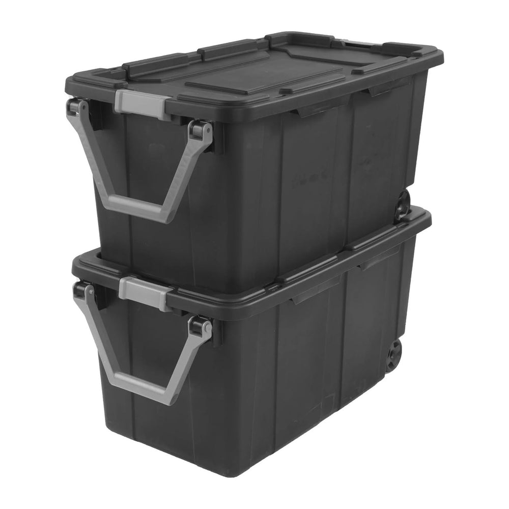 Storage Bin Plastic Rolling Stacker Box Wheeled Storage Box 160 Quart, Lidded...