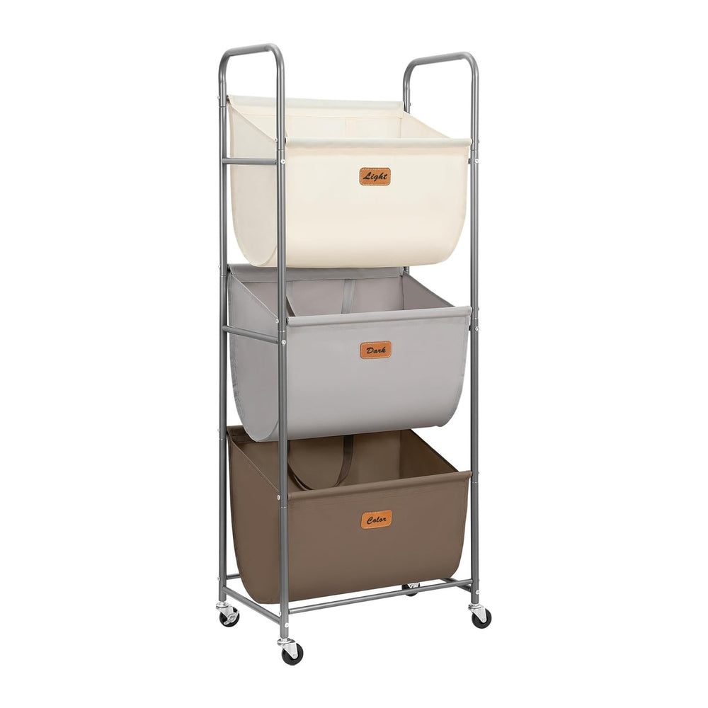 STORAGE MANIAC 120 Liters Vertical Rolling Laundry Hamper, 3 Section Laundry ...