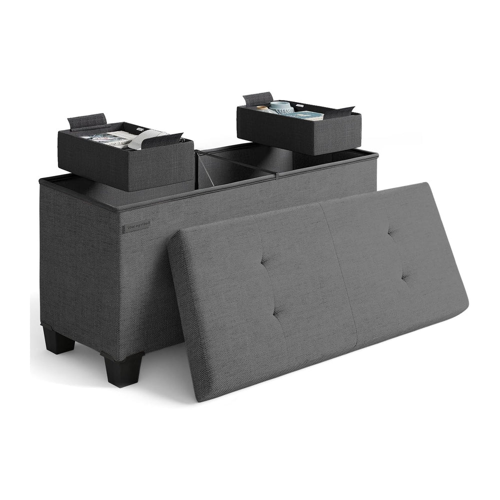 Storage Ottoman Bench with Bins, 30-in Storage Bench for Bedroom End of Bed, ...