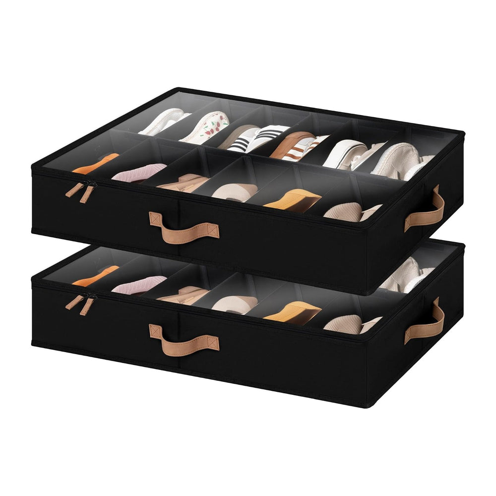 StorageWorks 2-Pack 24-Pair Underbed Shoe Organizer for Closet, Black