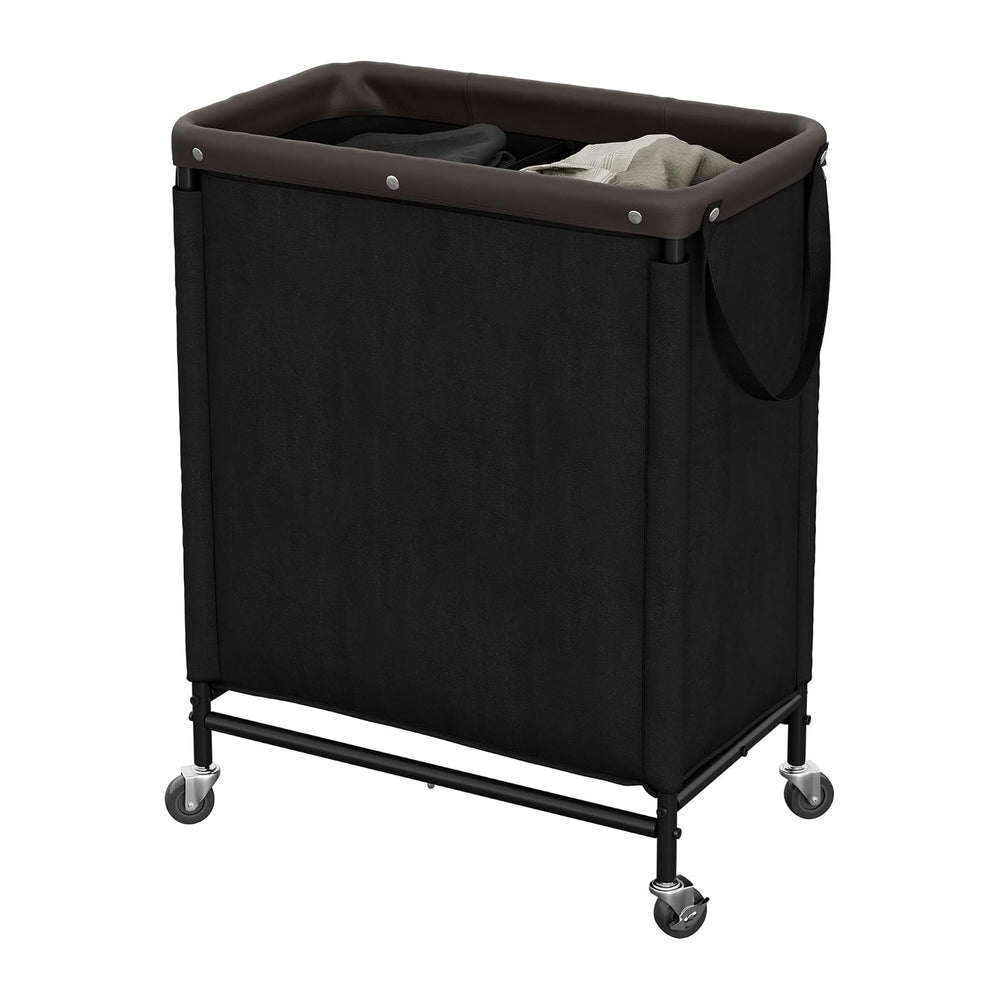 StorageWorks 2 Section Laundry Hamper, 100L Black Sorter Cart with Wheels