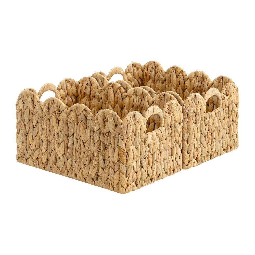 StorageWorks Scalloped Water Hyacinth Baskets, Large Scalloped Baskets
