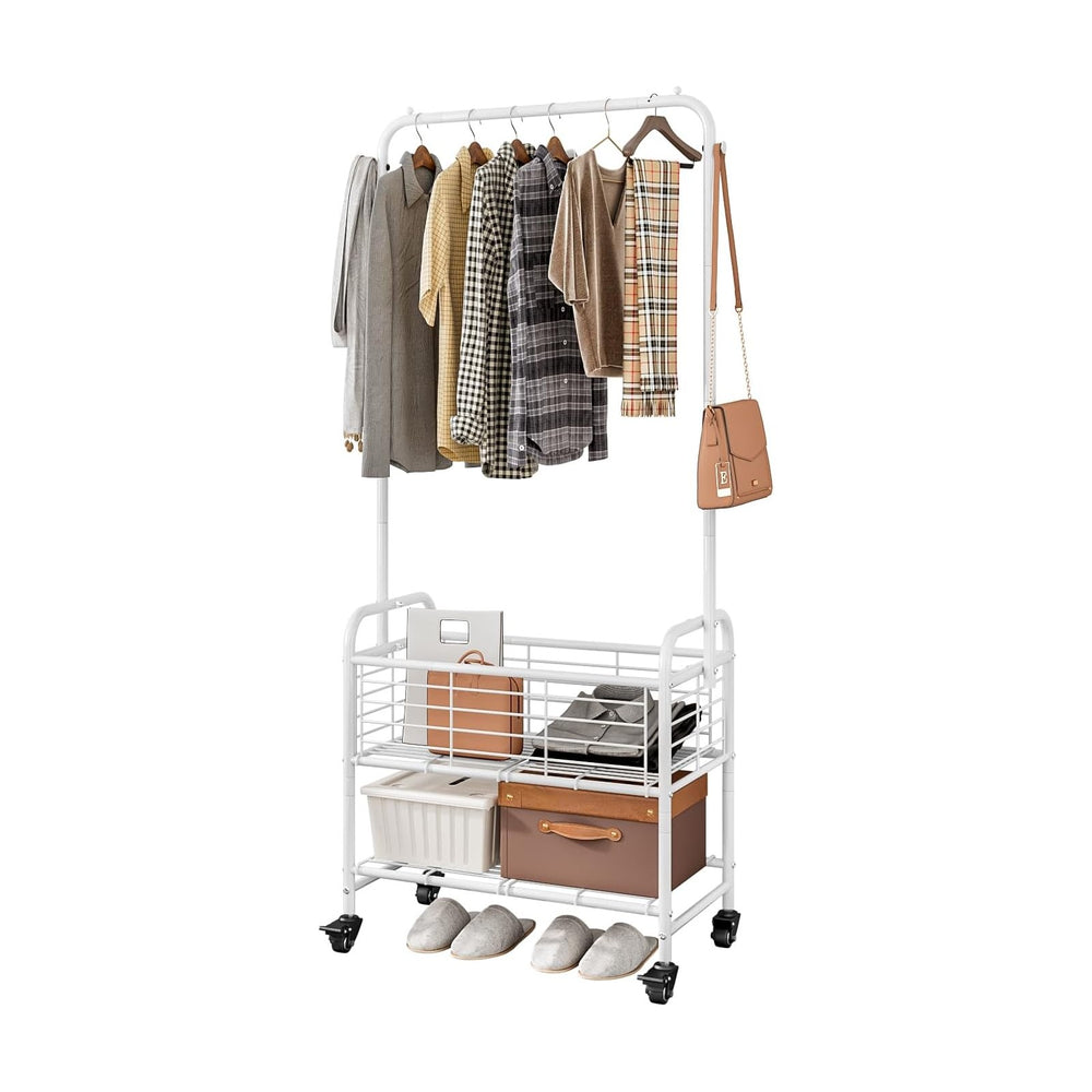 SUOERNUO Laundry Cart with Basket Hanging Rack Sorter with Wheels Shelf