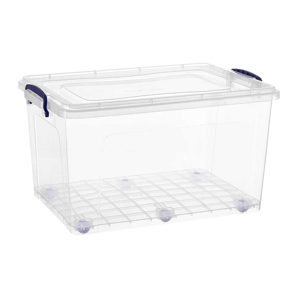 Superio 44 Qt Clear Plastic Storage Bin with Lid and Wheels, Non-Toxic, BPA F...