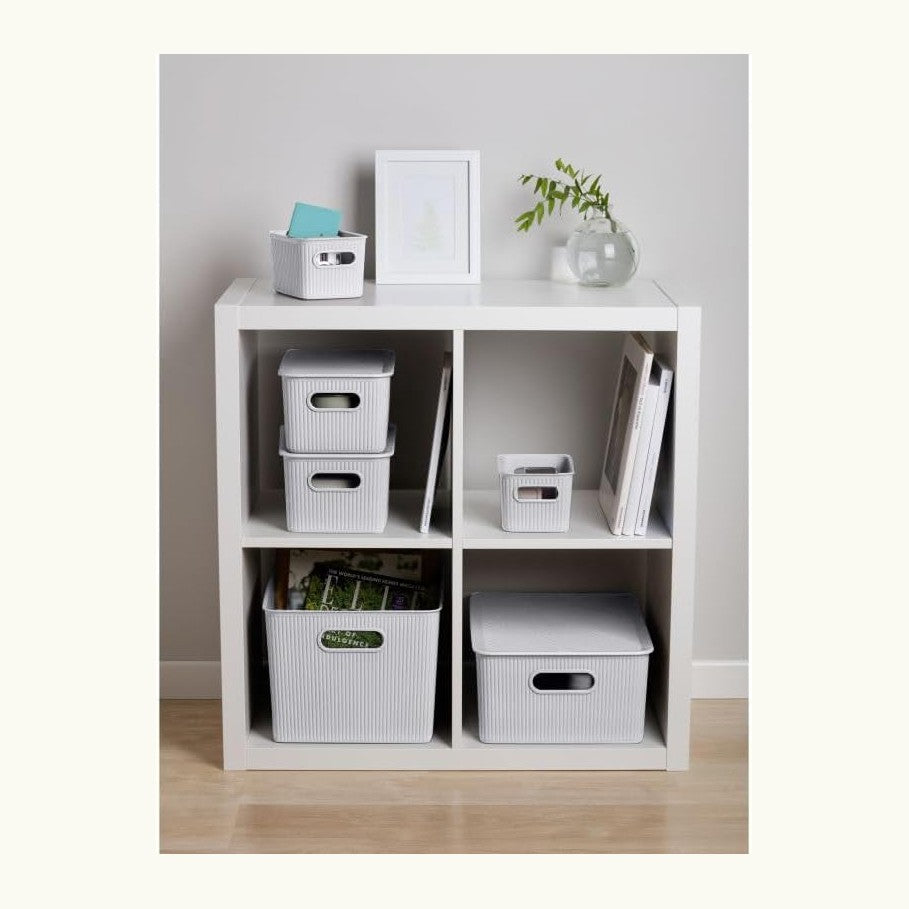 Superio Ribbed Collection - Decorative Plastic Basket Lidded Home Storage Bin...