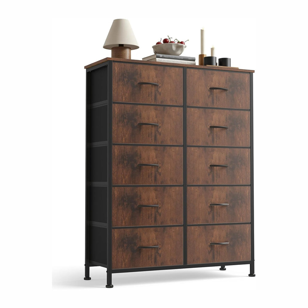 Sweetcrispy 10 Drawer Tall Dresser for Bedroom & Living Room, Brown