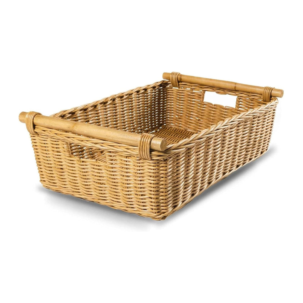 The Basket Lady Low Pole Handle Wicker Storage Basket, Extra Large, 21.5 in L x