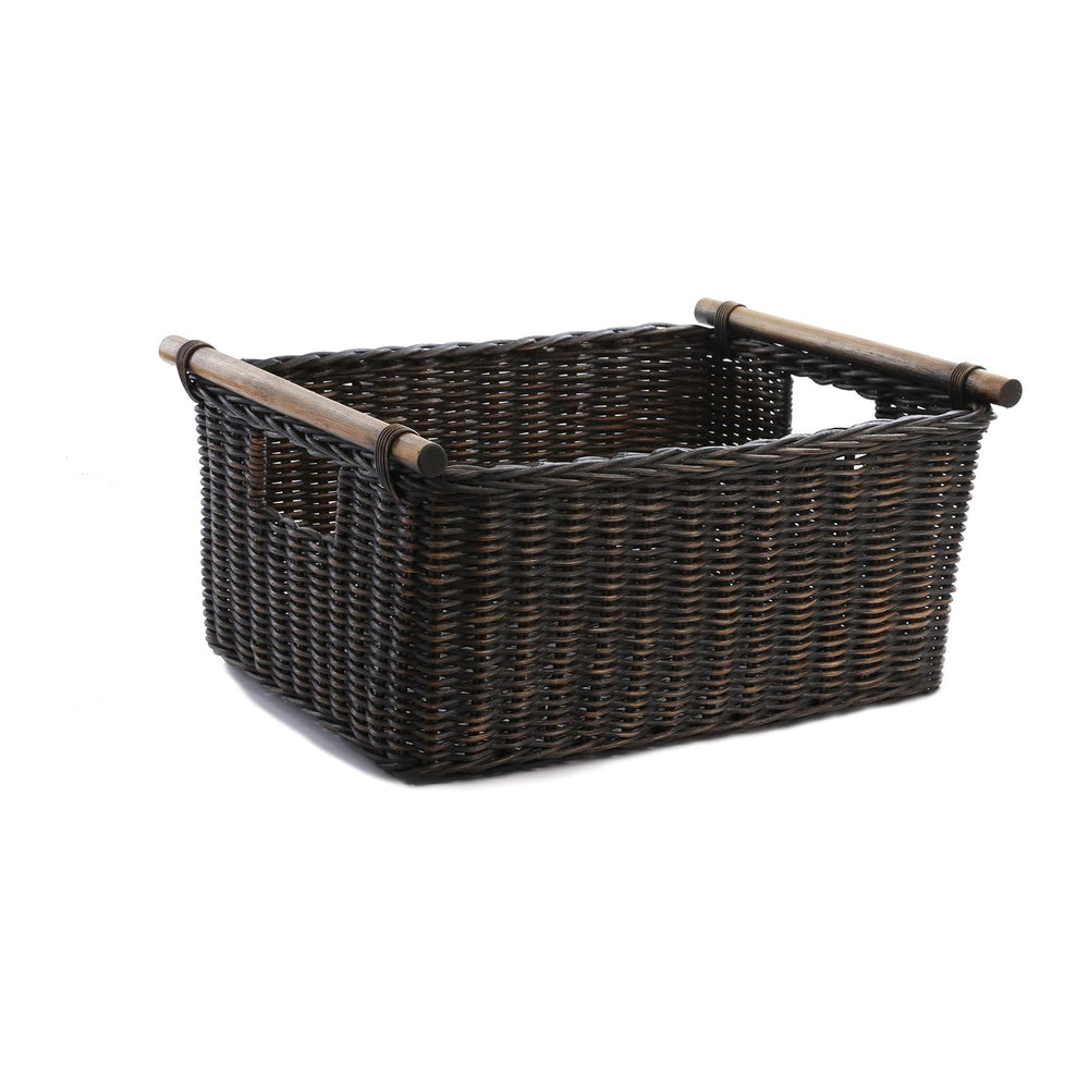 The Basket Lady Pole Handle Wicker Storage Basket, XL, Walnut Brown