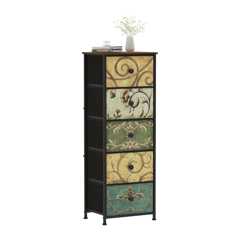 Tohomeor Small Dresser for Bedroom with Retro Flower Narrow Drawers Slim Ches...