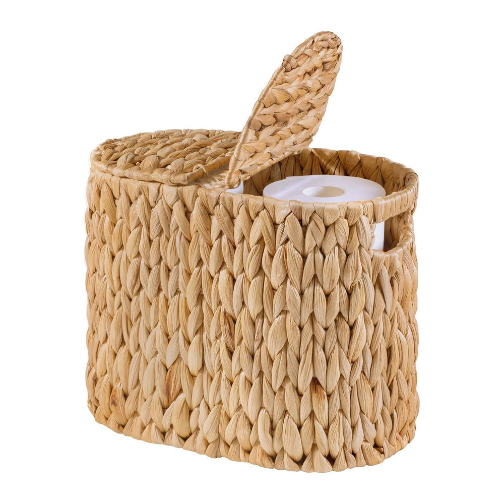 Toilet Paper Basket with Lid, Water Hyacinth Wicker Toilet Paper Storage Hold...