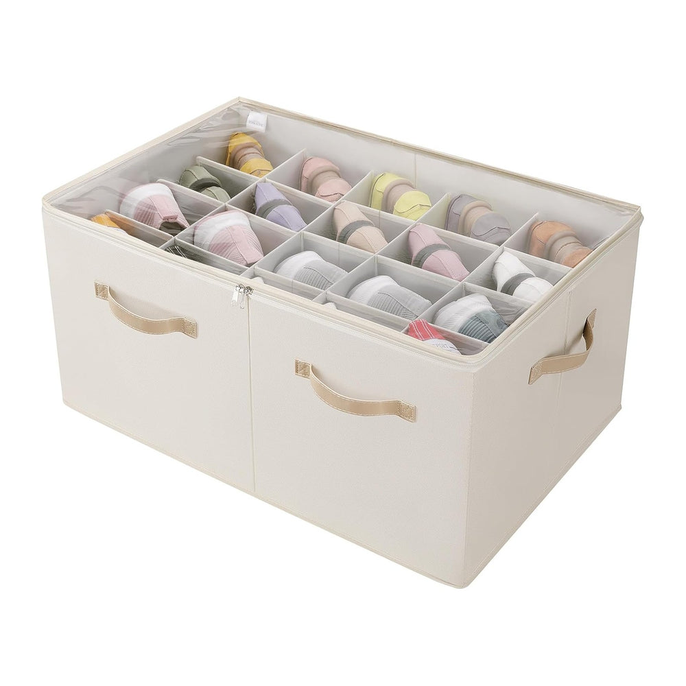 TOPIA HOME Shoe Organizer for Closet, Foldable Shoe Box with Adjustable Divid...