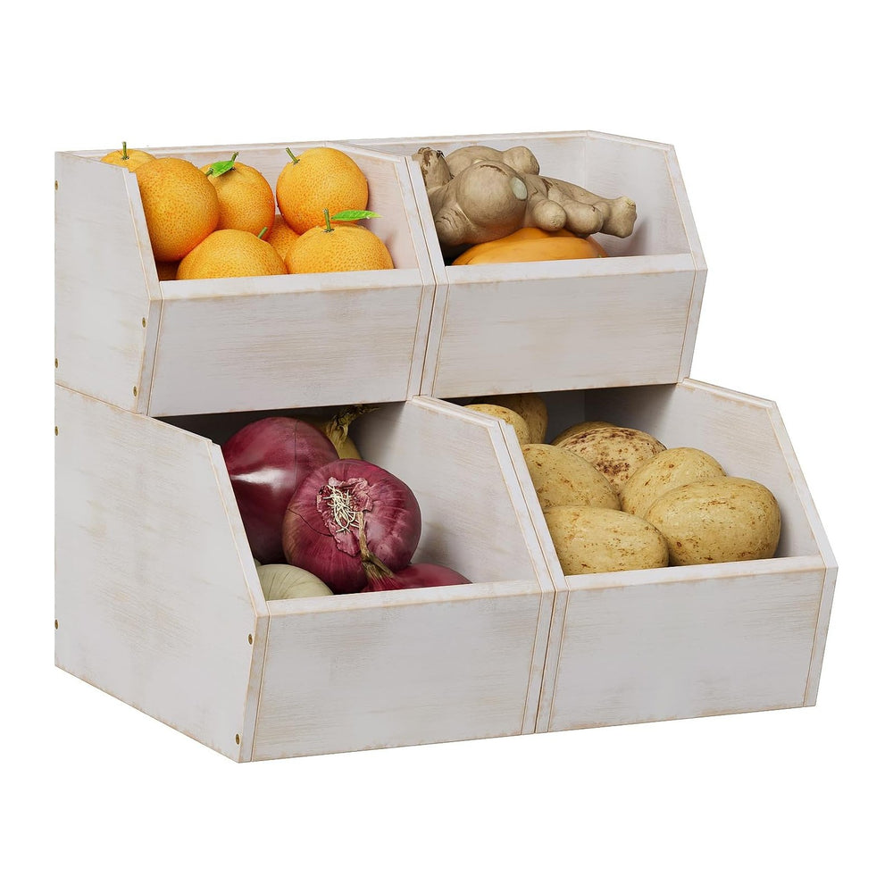 Trironsun 2 Set Bamboo Pantry Storage Bins Wood Stackable Baskets Potato and ...