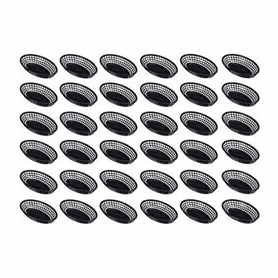 TrueCraftware-9-3/8" x 5-5/8" Oval Fast Food Baskets Black Set of 3...