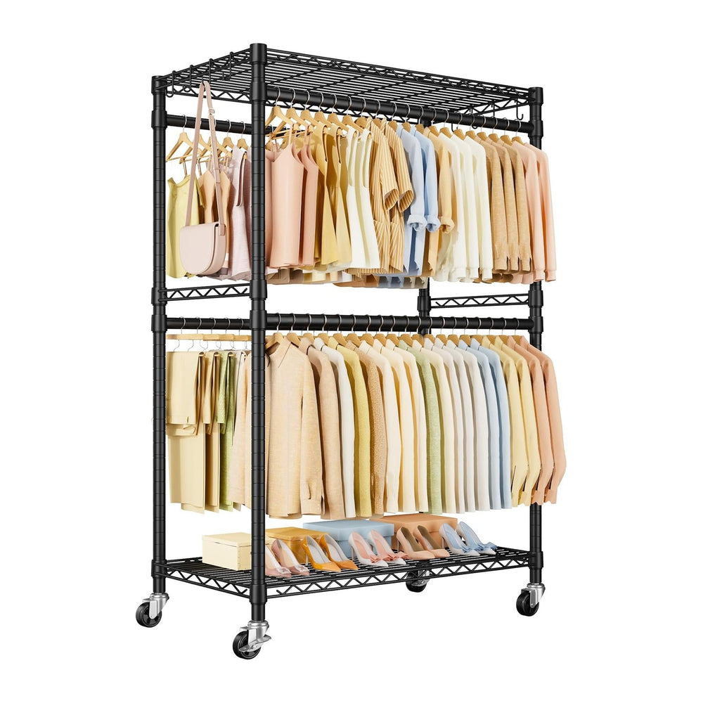 ULIFHOME Rolling Clothes Rack, Clothing Racks for Hanging Clothes, Black