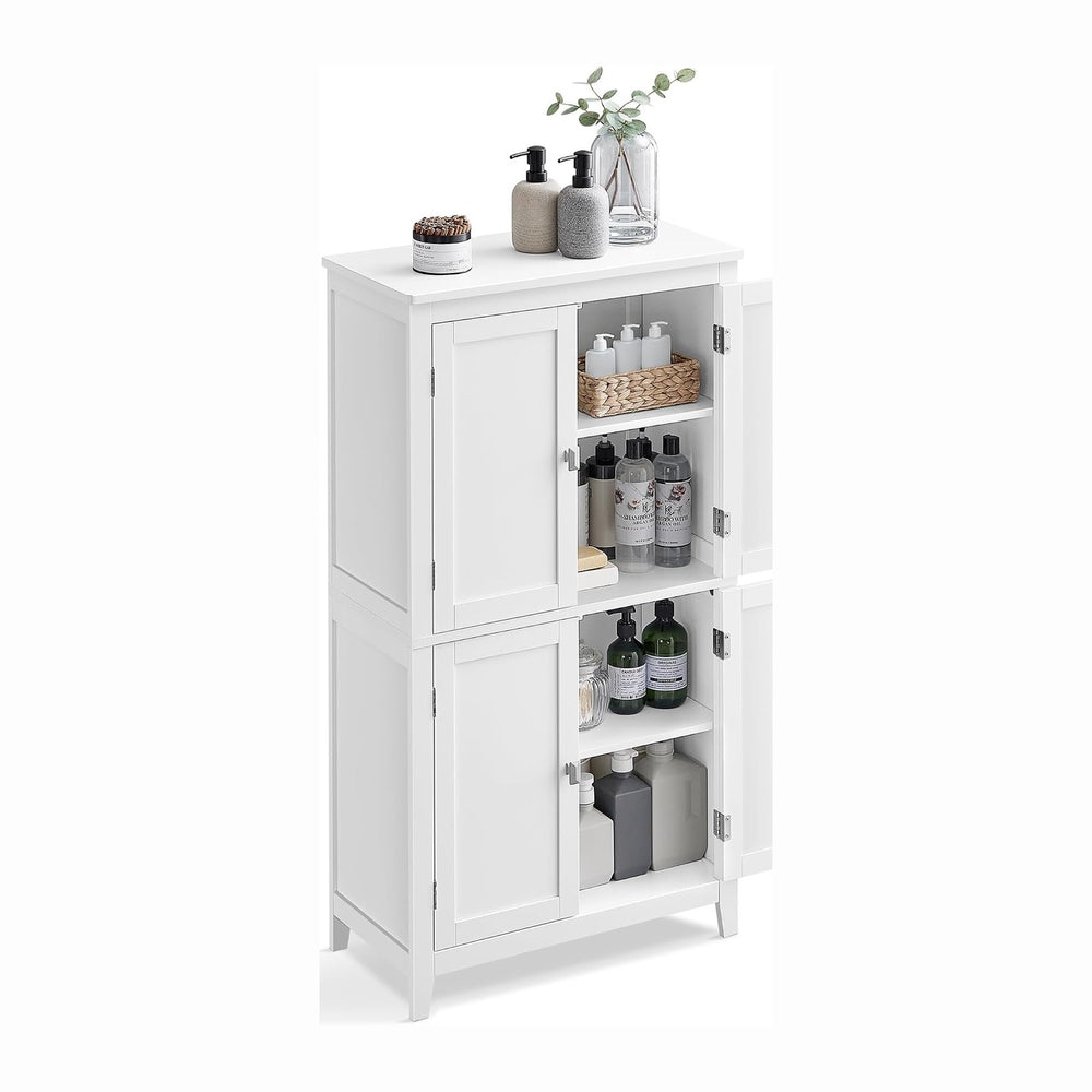VASAGLE Bathroom Floor Storage Cabinet with 4 Doors, Cloud White