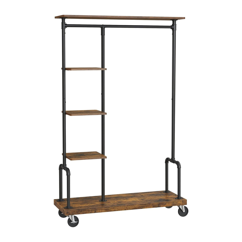 VASAGLE Clothes Rack, 5-Tier Garment Rack on Wheels, Industrial Pipe Style
