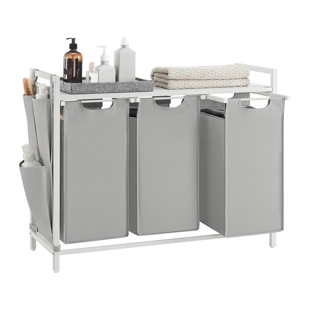 VASAGLE Laundry Hamper with Shelf, 3 Pull-Out Bags, 3 x 10.6 Gallons (40 L)