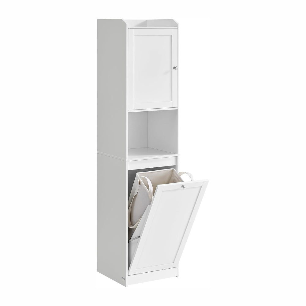 VASAGLE Tall Storage Cabinet, with Removable Laundry Basket, Cloud White