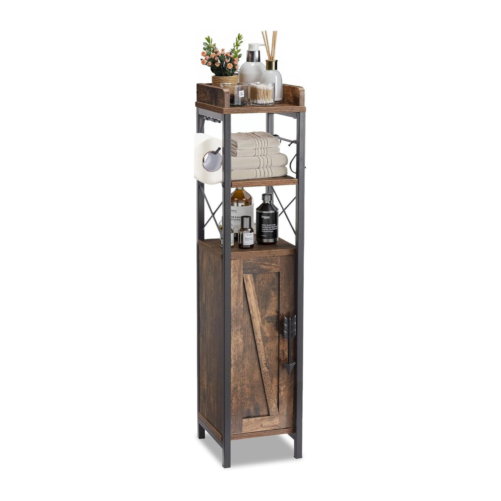 VECELO Small Bathroom Cabinet, Slim Toilet Paper Holder with Door&2 Shelv...