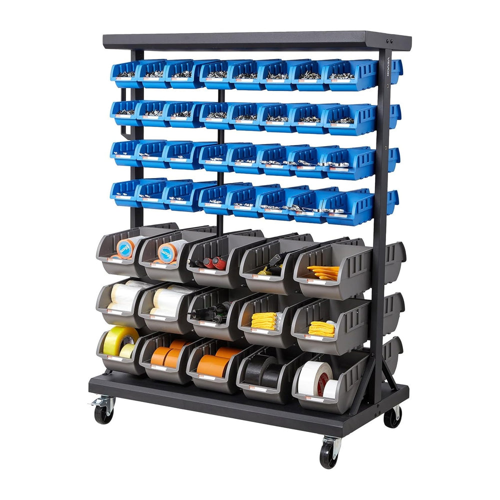 VEVOR 7-Tier Double-Sided Rolling Bin Storage Rack, 94 Plastic Bins, Dual-Sid...