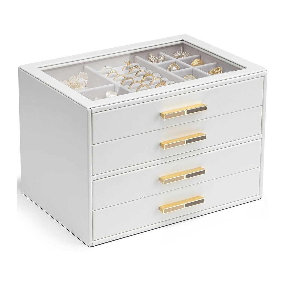 VLANDO Jewelry Box Organizer, 7-Layer Storage Drawers, Glass Window, Modern