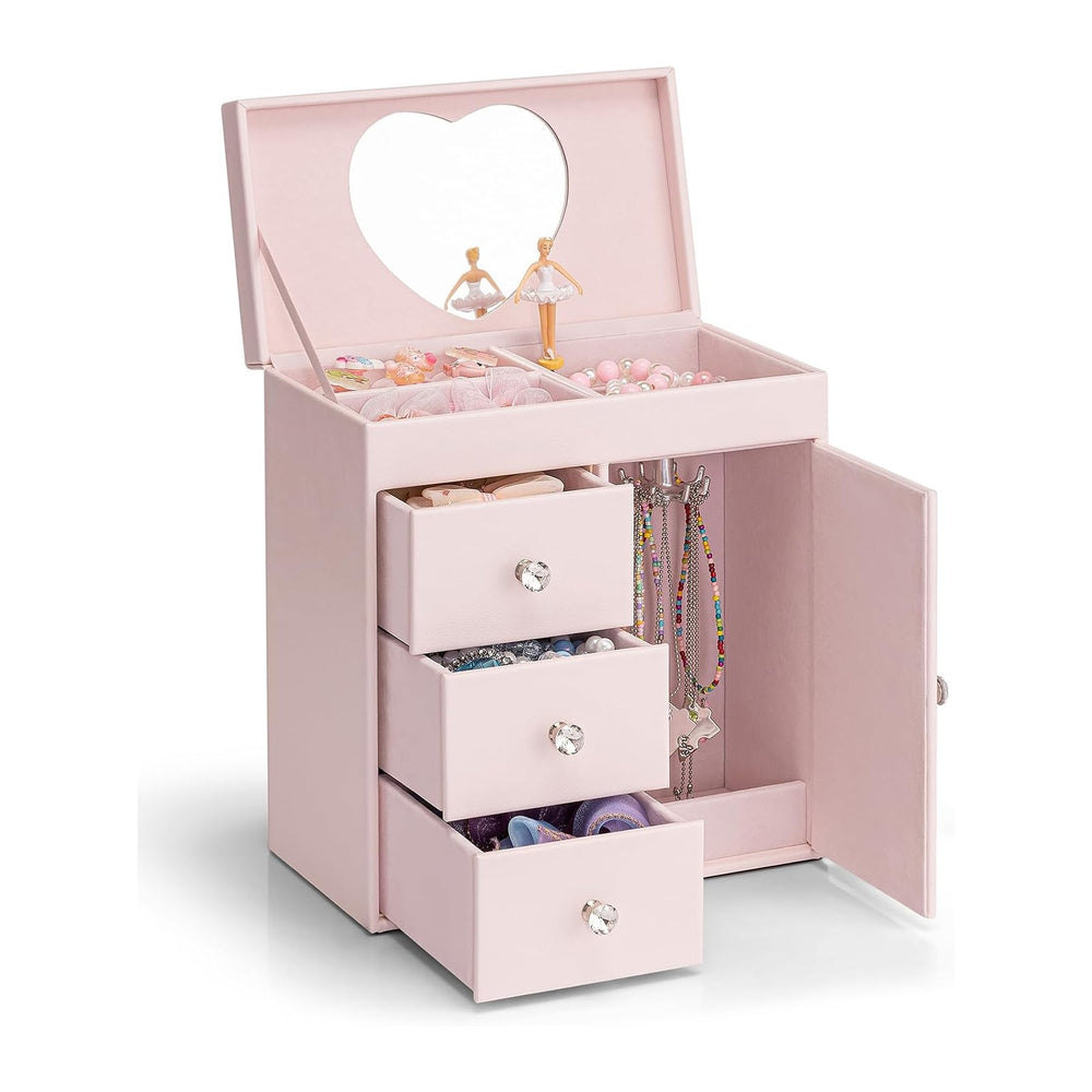 VLANDO Musical Jewelry Box, Upright Rectangular, Barely Pink