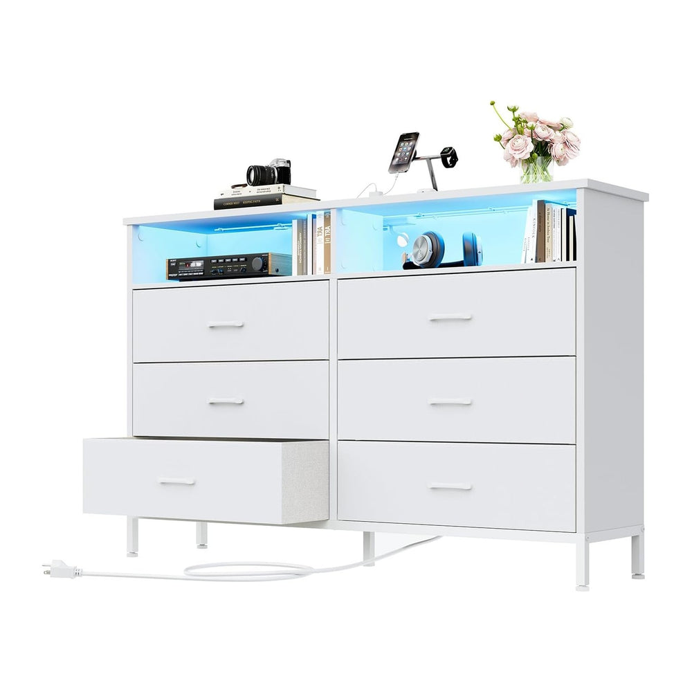 White Dresser for Bedroom 6 Drawer Dresser Fabric Vertical Storage Tower