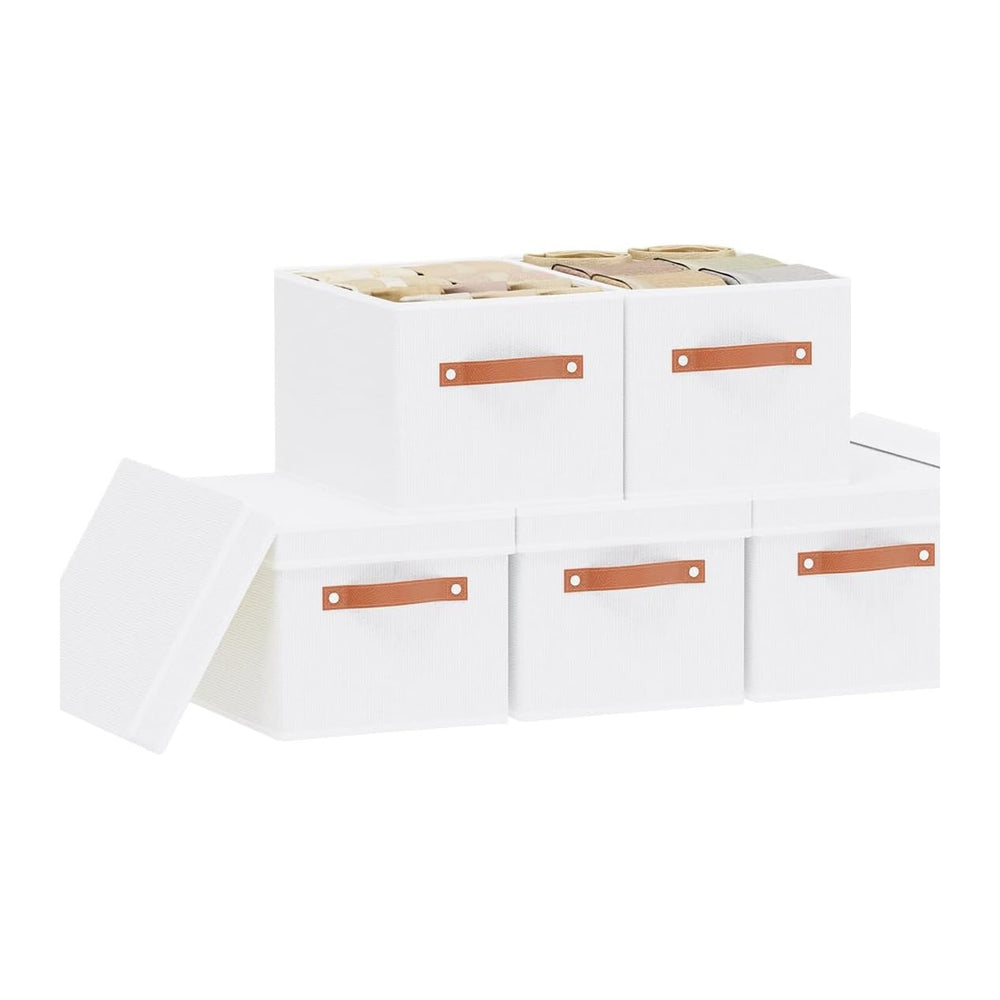 White Foldable Storage Bins,10.2×7.8×6.7 In,Shelf Baskets,5-Pack