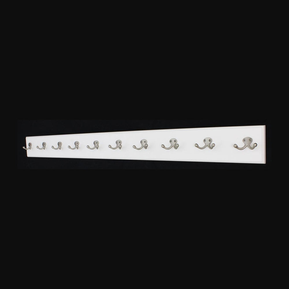 White Wall Mounted Coat Rack with Satin Nickel Dual Style Hooks 4.5" Ult...