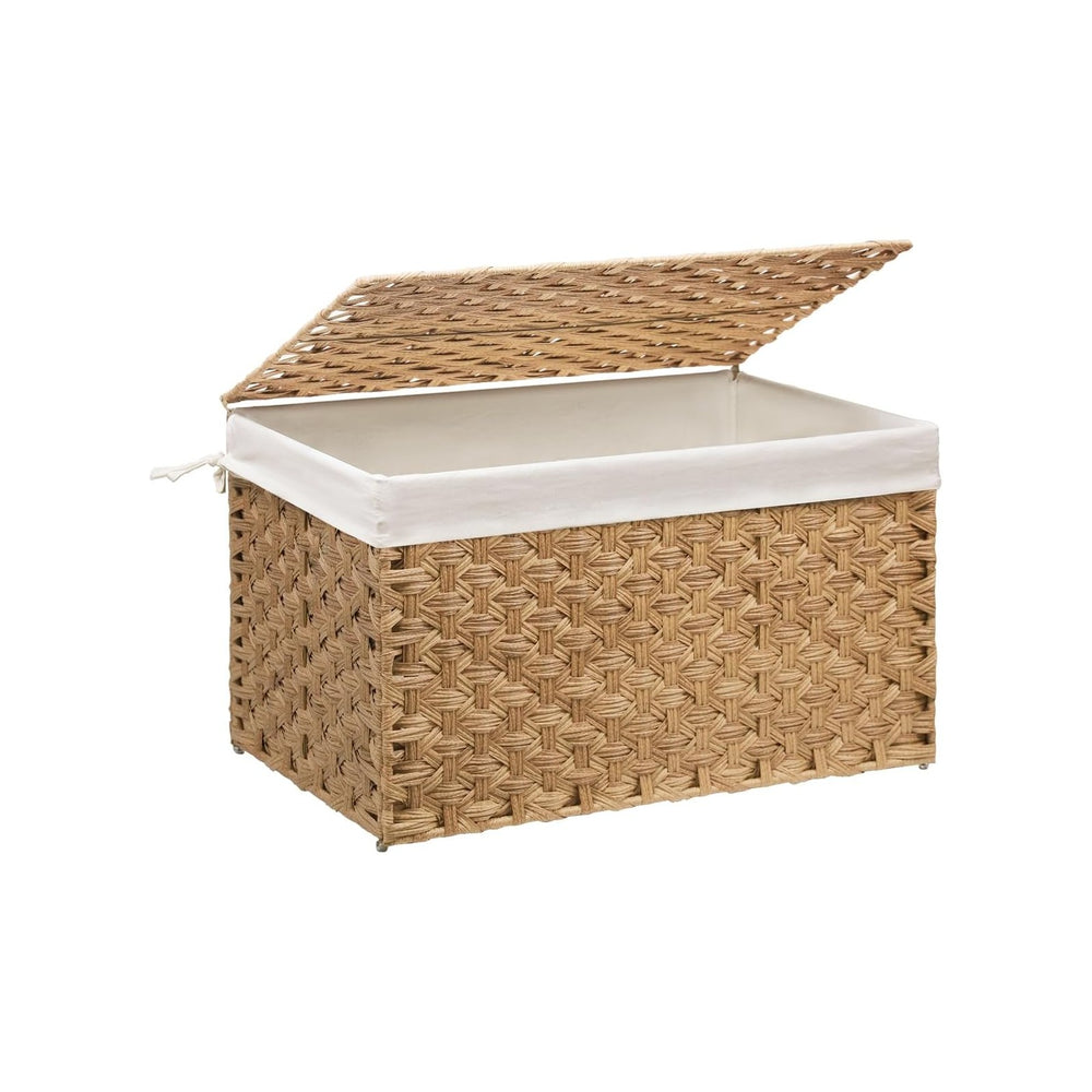 Wicker Storage Basket with Lid, 17.2 Gallon (65L), Woven,Natural
