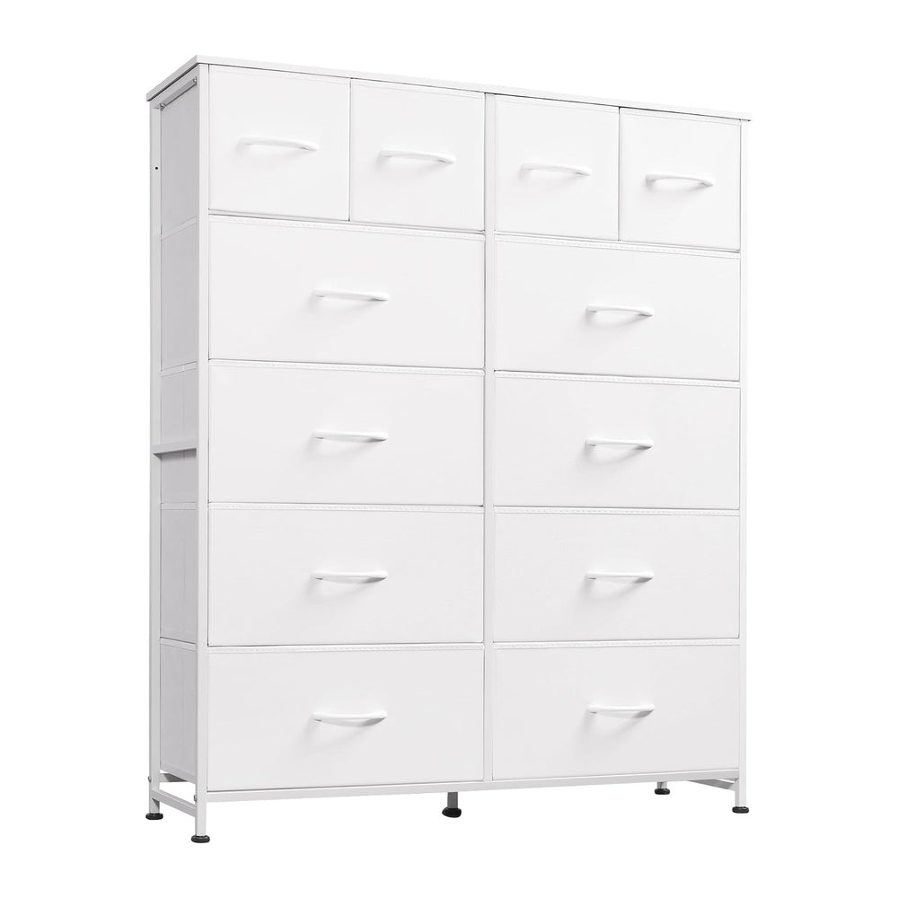 WLIVE 12 Drawer Tall White Fabric Dresser Bedroom Storage Chest