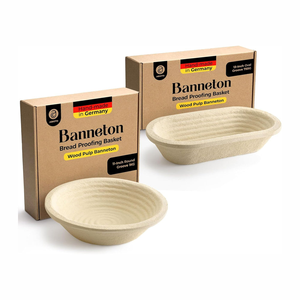 Wood Pulp Banneton Bread Proofing Basket Set – Round 2.2 LB & Oval 1.5 LB...