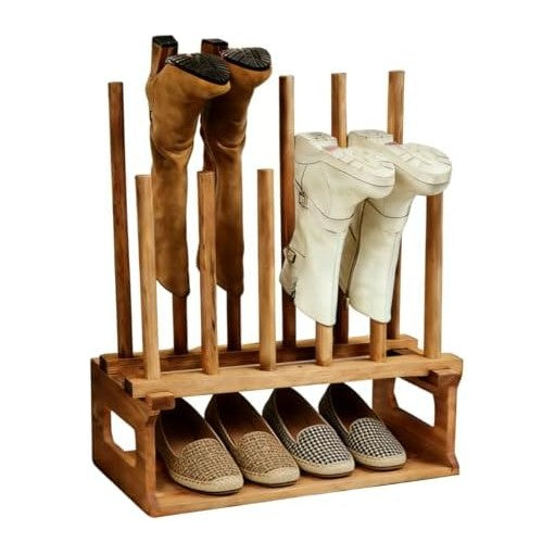 Wooden Boot Rack, 9 Pair Boot Organizer with Lower Shoe Shelf, Vertical Boot ...