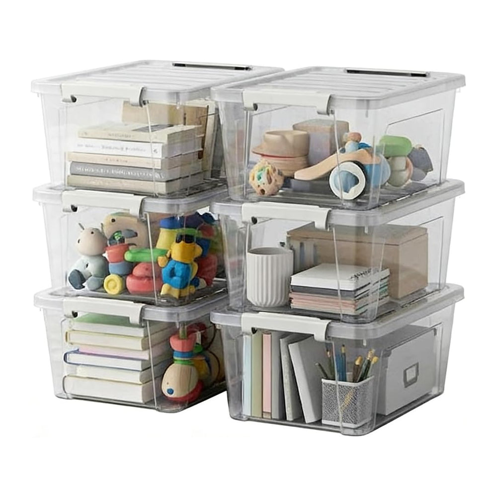WYT 6-Pack Clear Plastic Storage Bins with Lids, 8 Quart Organizer Container ...