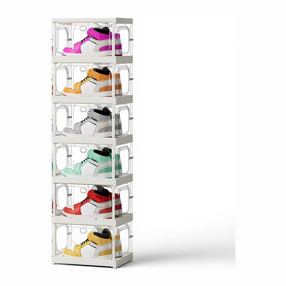 X-Large Sturdy Foldable Shoe Rack Sneaker Container Clear Plastic Stackable S...