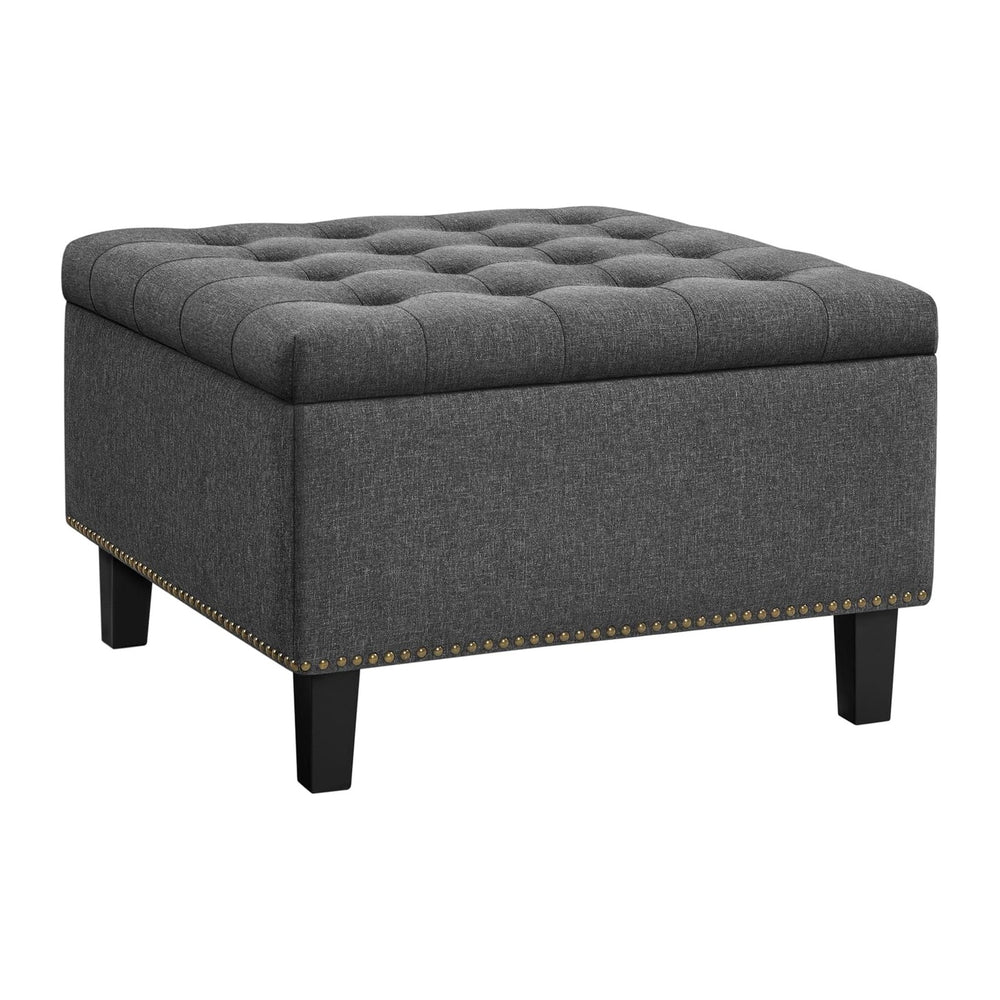 Yaheetech 28in Square Storage Ottoman Coffee Table with Nailhead, Dark Gray