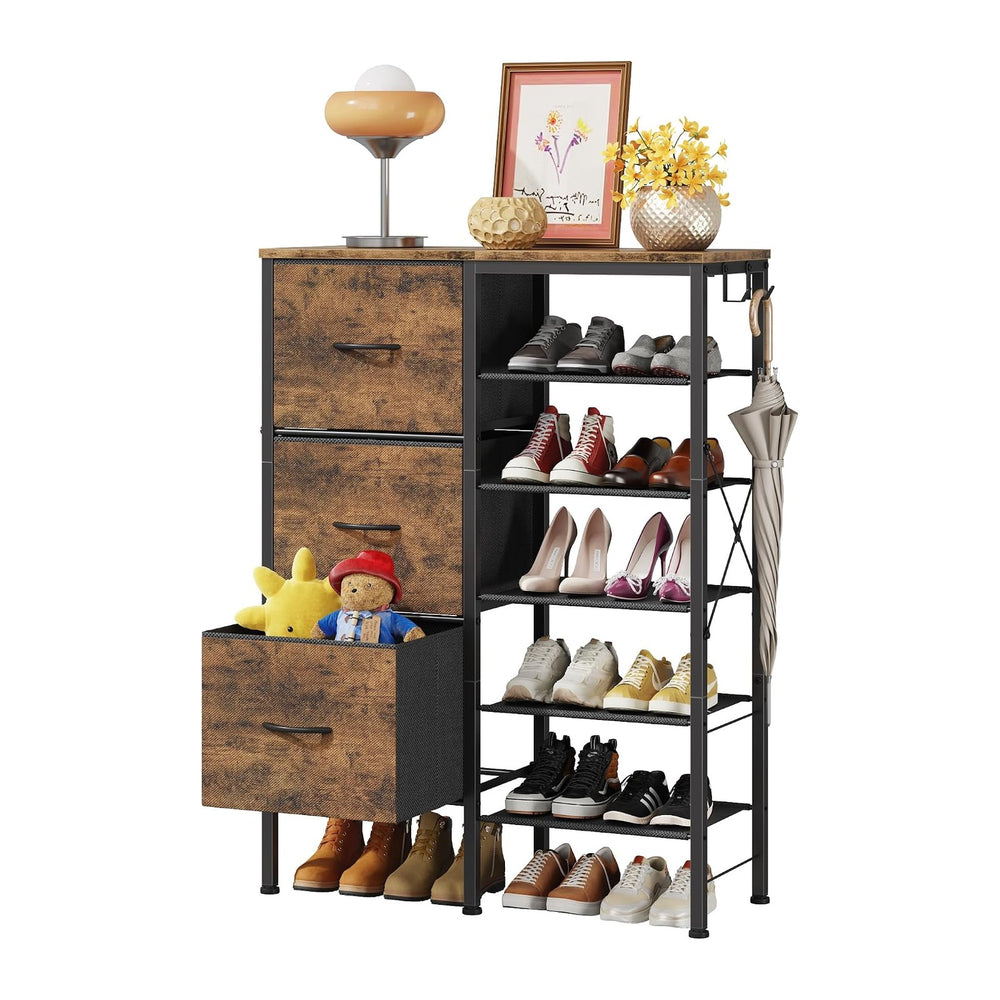 YAOHUOO Shoe Rack Organizer with 3 Fabric Drawers, 6 Tier Shoe Cabinet Storag...